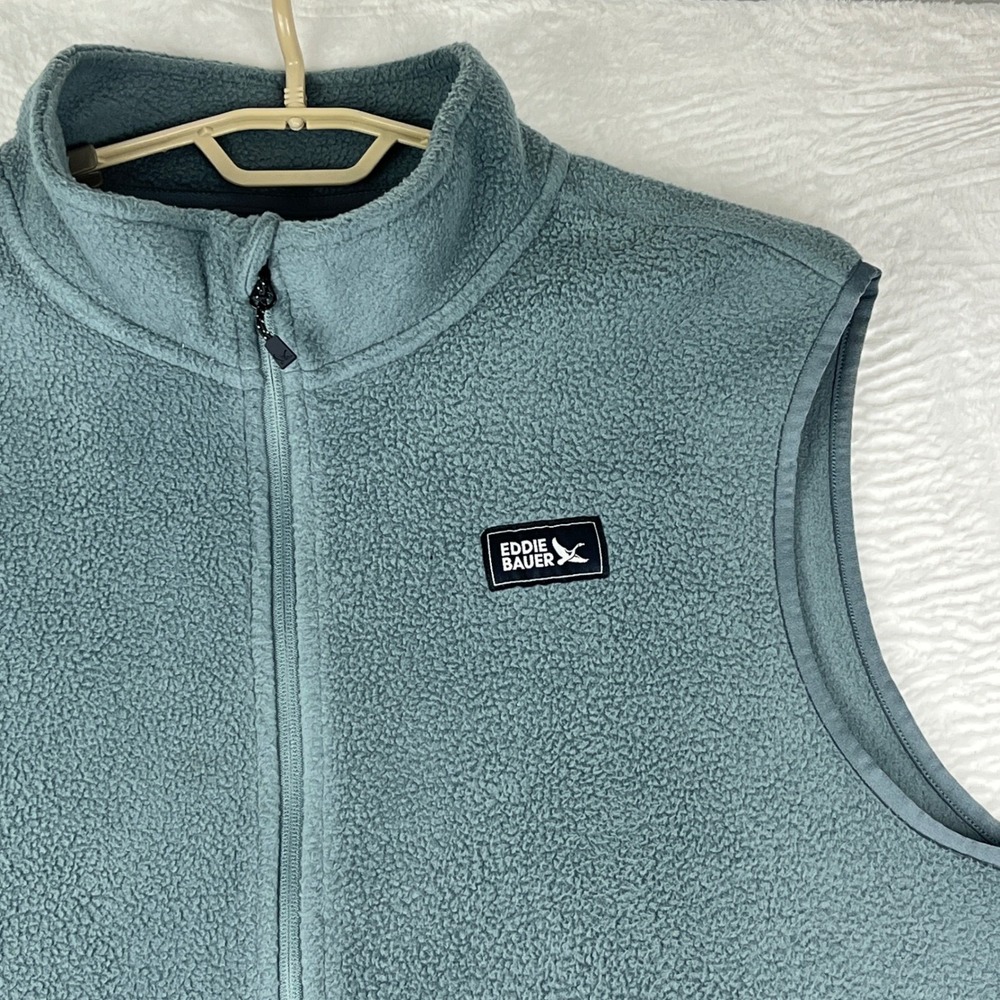 Eddie Bauer Fleece Vest Men XL Blue Gray Full Zip Outdoor Layering Mock Neck - Picture 3 of 9